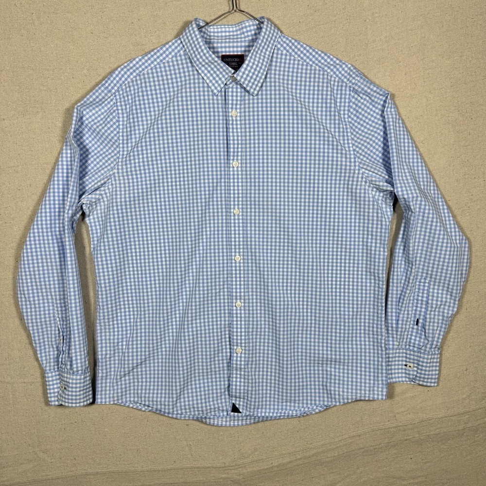 UNTUCKit Mens XL Blue White Gingham Check Button Up Shirt Long Sleeve Cotton - Picture 4 of 11